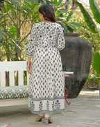 Skylee Cotton Printed Anarkali 3 Piece Kurta Set For Woman
