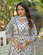 Skylee Cotton Printed Anarkali 3 Piece Kurta Set For Woman