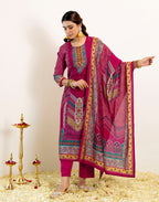 Skylee Silk Printed Straight 3 Piece Kurta Set For Woman