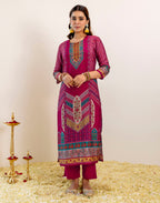 Skylee Silk Printed Straight 3 Piece Kurta Set For Woman