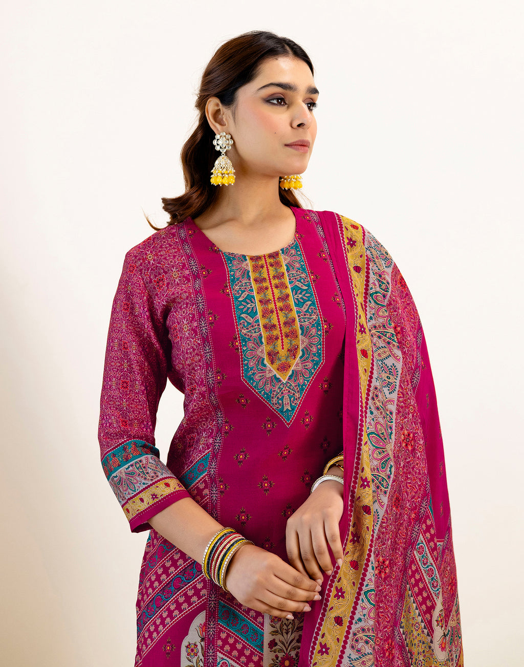 Skylee Silk Printed Straight 3 Piece Kurta Set For Woman