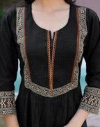 Black Notched Round Neck Embroidered Printed Anarkali 3 Piece Kurta Set with Dupatta