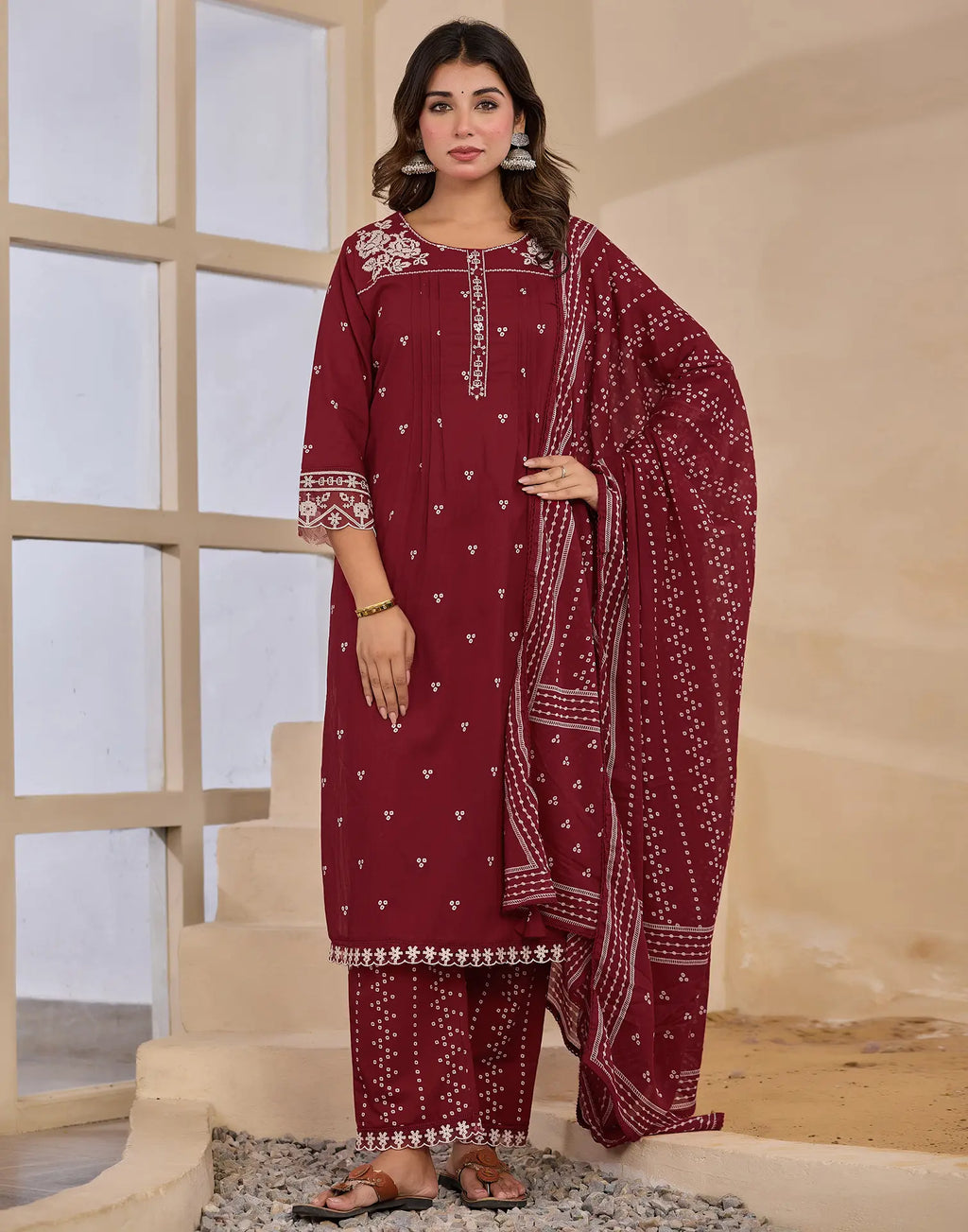 Cotton Embroidered Straight 3 Piece Kurta Set