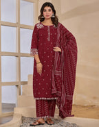 Cotton Embroidered Straight 3 Piece Kurta Set