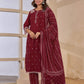 Maroon Cotton Embroidered Straight Kurta Set with Pant & Dupatta for Women Affordable Ethnic Wear under 1299