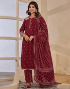 Cotton Embroidered Straight 3 Piece Kurta Set
