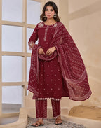 Cotton Embroidered Straight 3 Piece Kurta Set