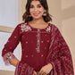 Maroon Cotton Embroidered Straight Kurta Set with Pant & Dupatta for Women Affordable Ethnic Wear under 1299