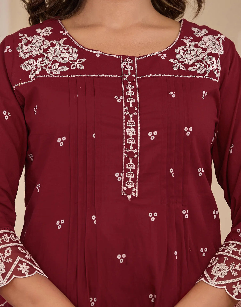 Cotton Embroidered Straight 3 Piece Kurta Set