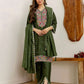 Green Silk Embroidered Straight Kurta Set with Pant and Dupatta for Women under 1299