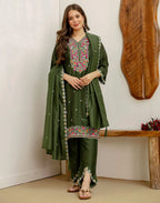 Silk Blend Embroidered Straight 3 Piece Kurta Set