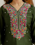 Silk Blend Embroidered Straight 3 Piece Kurta Set