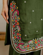 Silk Blend Embroidered Straight 3 Piece Kurta Set