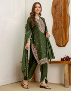 Silk Blend Embroidered Straight 3 Piece Kurta Set