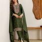 Green Silk Embroidered Straight Kurta Set with Pant and Dupatta for Women under 1299