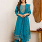 Blue Silk Embroidered Anarkali Kurta Set with Pant and Dupatta for Women Festive Wear under 1299