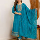 Blue Silk Embroidered Anarkali Kurta Set with Pant and Dupatta for Women Festive Wear under 1299