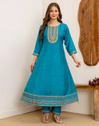 Silk Embroidered Anarkali 3 Piece Kurta Set