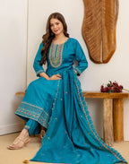 Silk Embroidered Anarkali 3 Piece Kurta Set