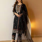 Black Silk Embroidered Straight Kurta Set with Pant & Dupatta under 1299 