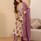 Beige Cotton Printed Anarkali Kurta Set with Pant & Dupatta under 1299 