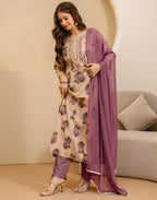 Viscose Rayon Embroidered A-Line 3 Piece Kurta Set