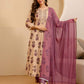 Beige Cotton Printed Anarkali Kurta Set with Pant & Dupatta under 1299 