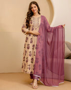 Viscose Rayon Embroidered A-Line 3 Piece Kurta Set