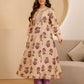 Beige Cotton Printed Anarkali Kurta Set with Pant & Dupatta under 1299 