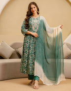 Viscose Rayon Embroidered A-Line 3 Piece Kurta Set