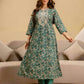 Green Cotton Printed Anarkali Kurta Set with Pant & Dupatta under 999