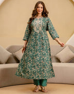 Viscose Rayon Embroidered A-Line 3 Piece Kurta Set
