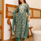 Green Cotton Printed Anarkali Kurta Set with Pant & Dupatta under 999