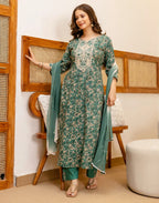 Viscose Rayon Embroidered A-Line 3 Piece Kurta Set