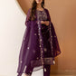 Purple Silk Embroidered Straight Kurta Set with Pant & Dupatta