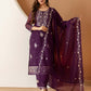 Purple Silk Embroidered Straight Kurta Set with Pant & Dupatta