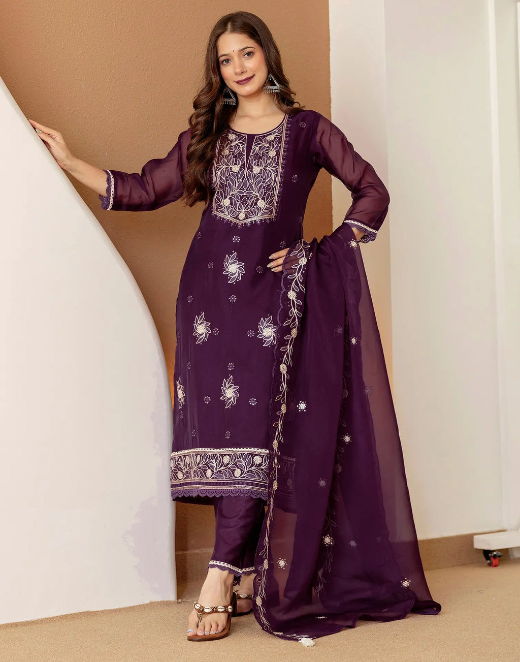 Silk Embroidered Straight 3 Piece Kurta Set