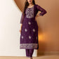 Purple Silk Embroidered Straight Kurta Set with Pant & Dupatta