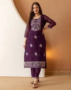 Silk Embroidered Straight 3 Piece Kurta Set