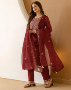 Silk Embroidered Straight 3 Piece Kurta Set