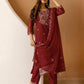 Maroon Silk Embroidered Straight Kurta Set with Pant & Dupatta for Women