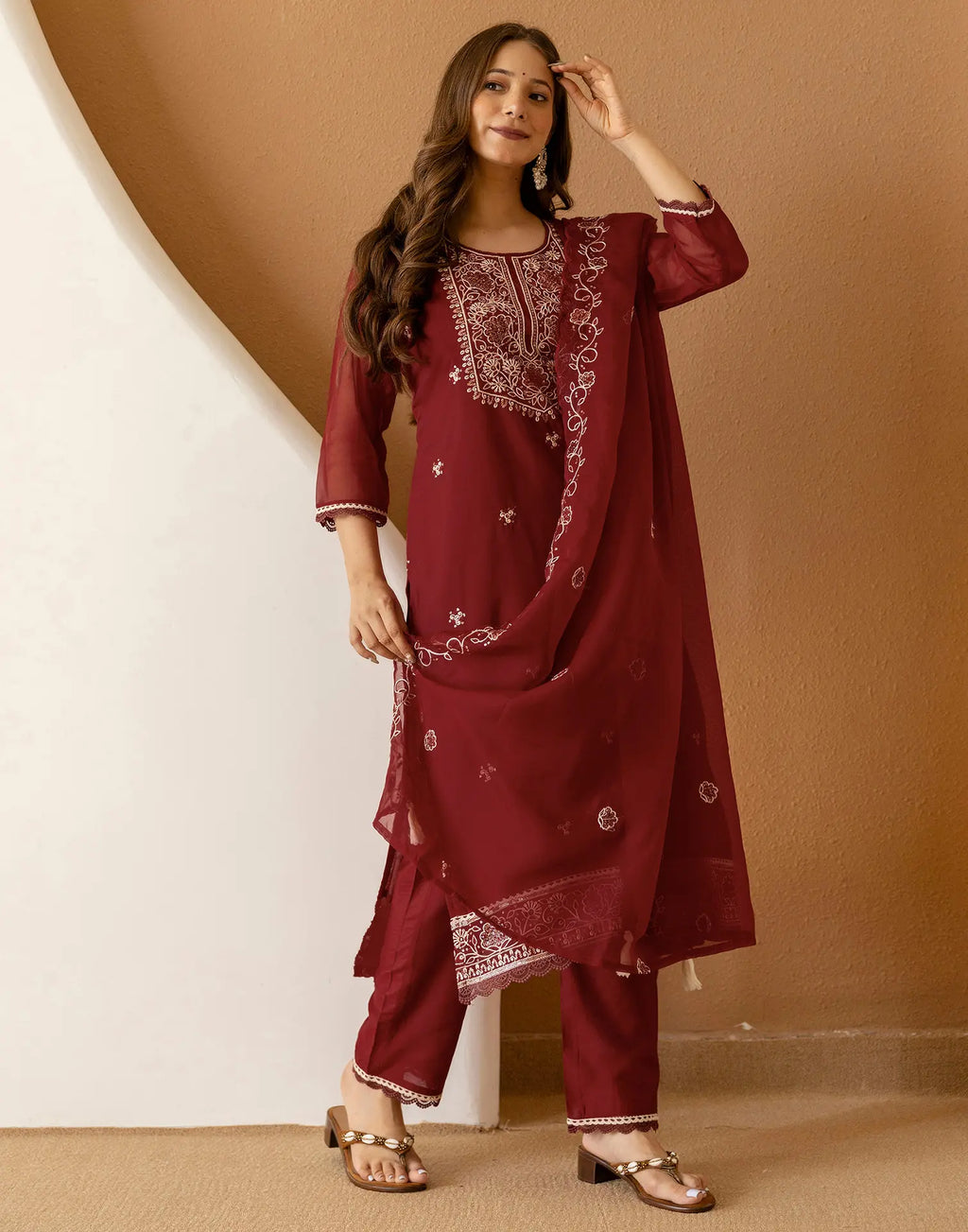 Silk Embroidered Straight 3 Piece Kurta Set