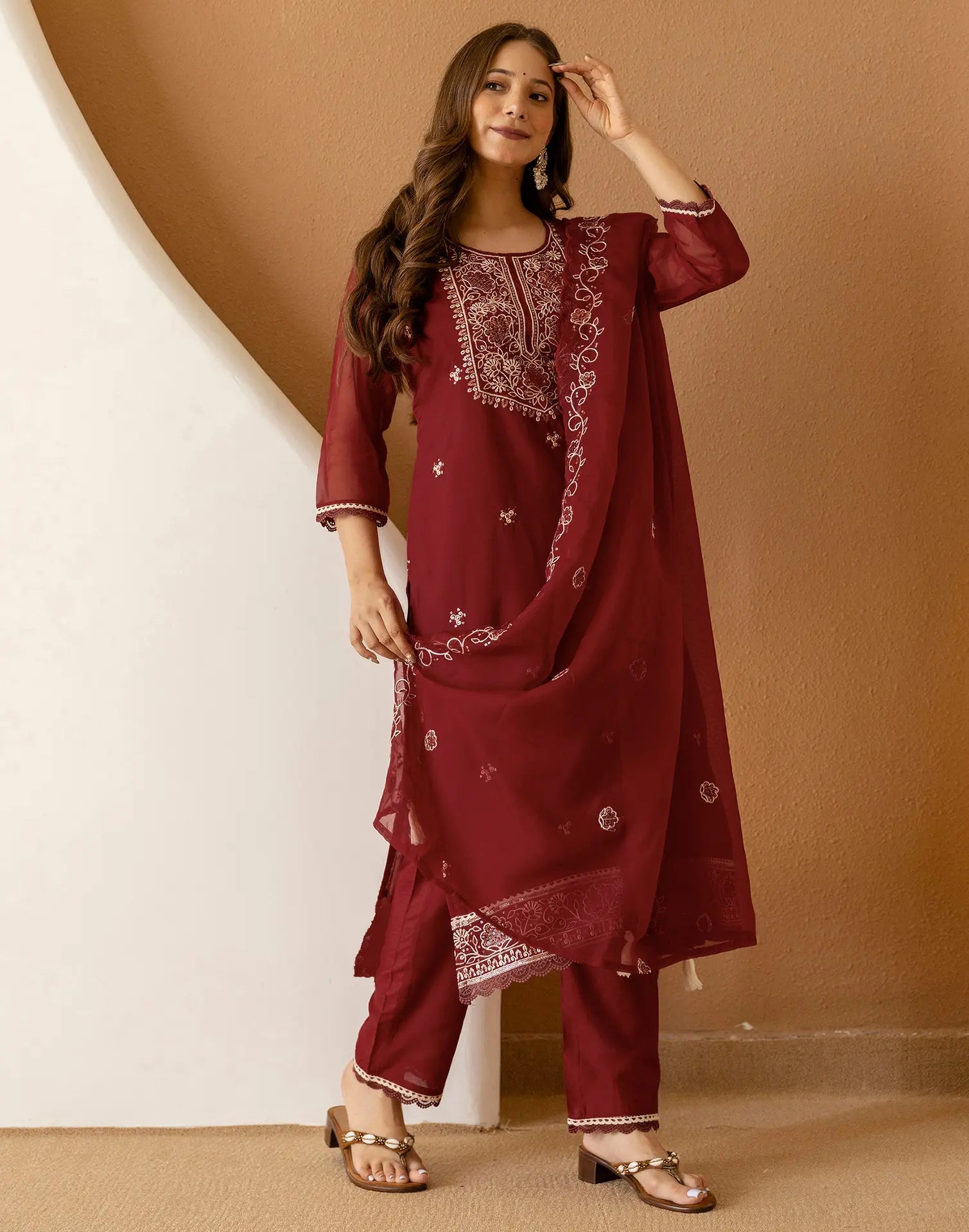 Silk Embroidered Straight 3 Piece Kurta Set