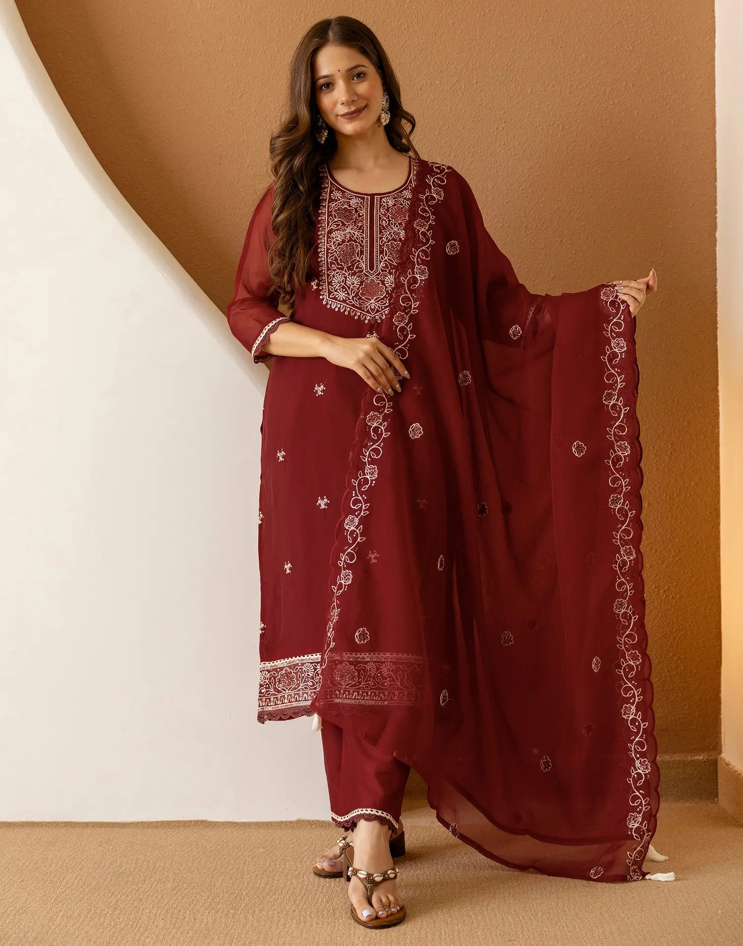 Silk Embroidered Straight 3 Piece Kurta Set