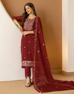 Silk Embroidered Straight 3 Piece Kurta Set