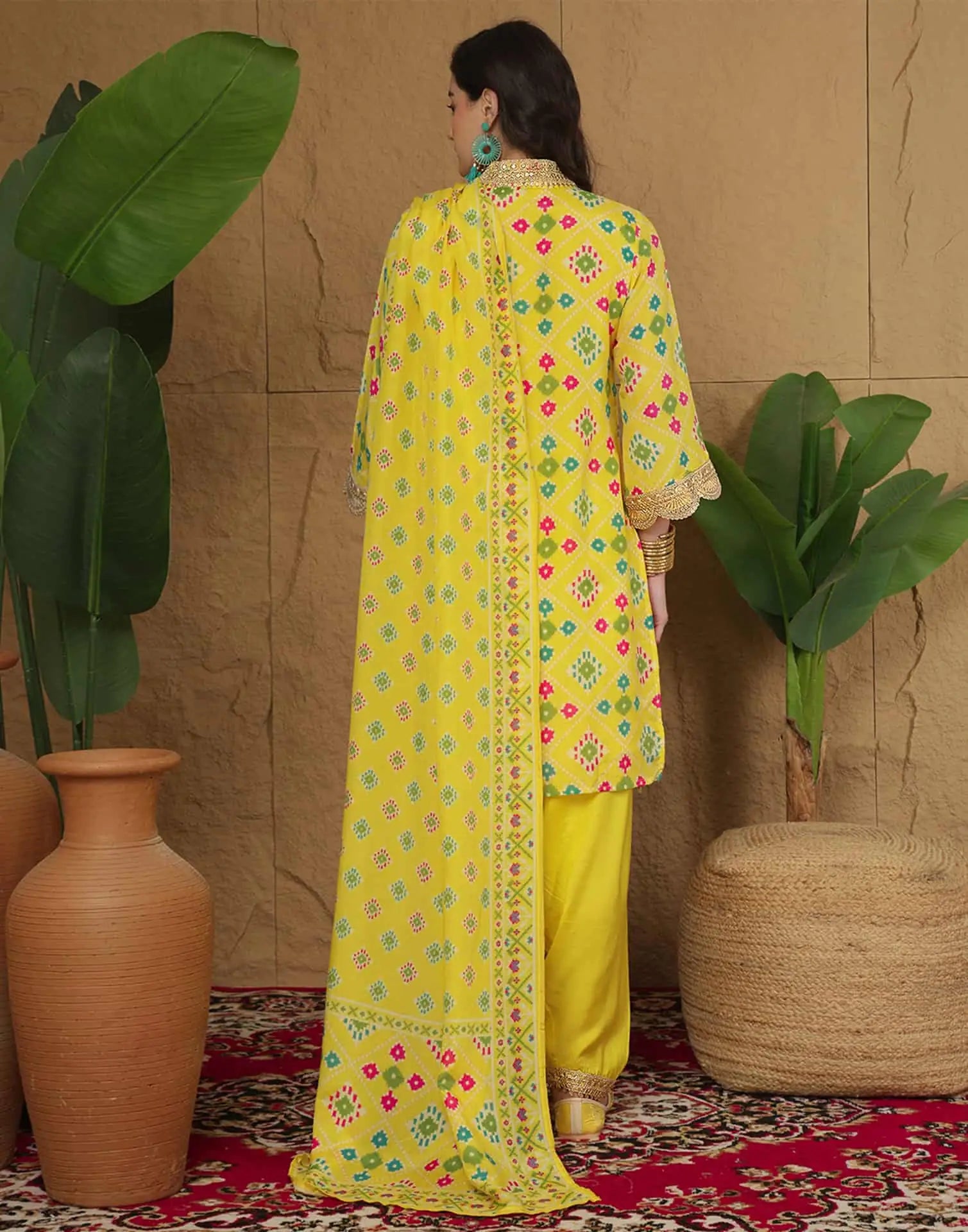 Yellow Silk Printed Straight Kurta Set for Women with Patiala Pant and Dupatta
