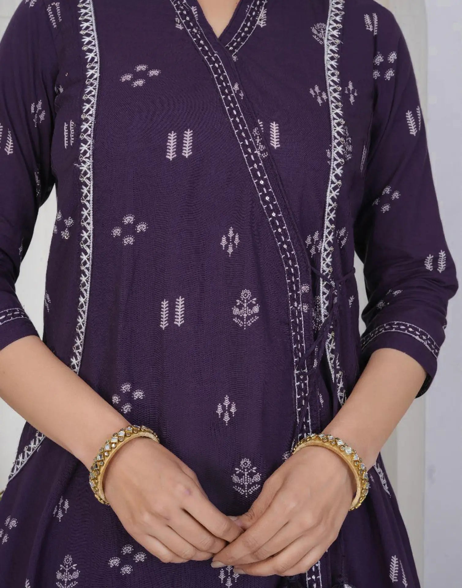 Cotton Embroidered Angarkha 3 Piece Kurta Set