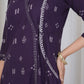Purple Cotton Printed A-Line Kurta Set with Palazzo & Dupatta for Women under 1299