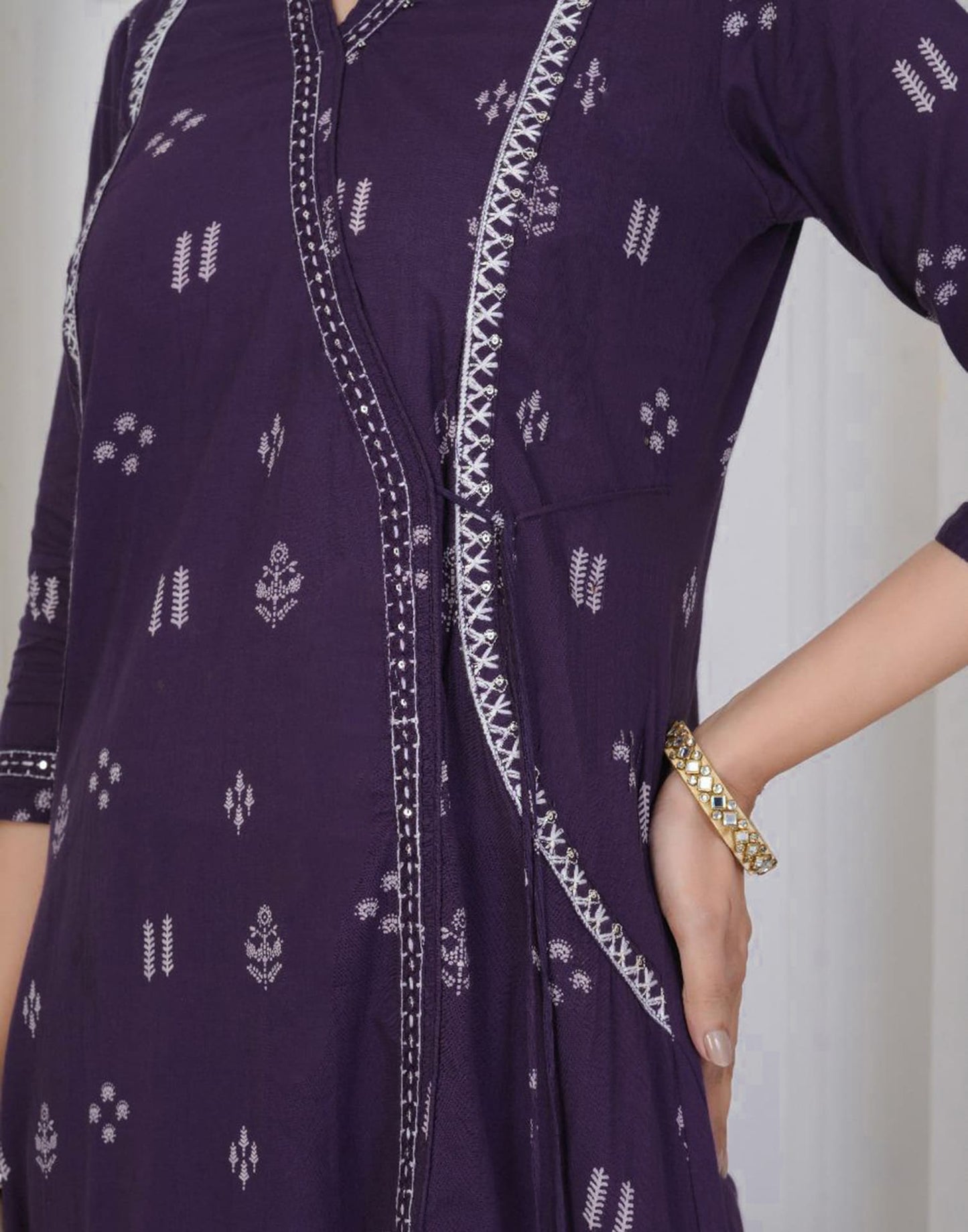 Purple Cotton Printed A-Line Kurta Set with Palazzo & Dupatta for Women under 1299