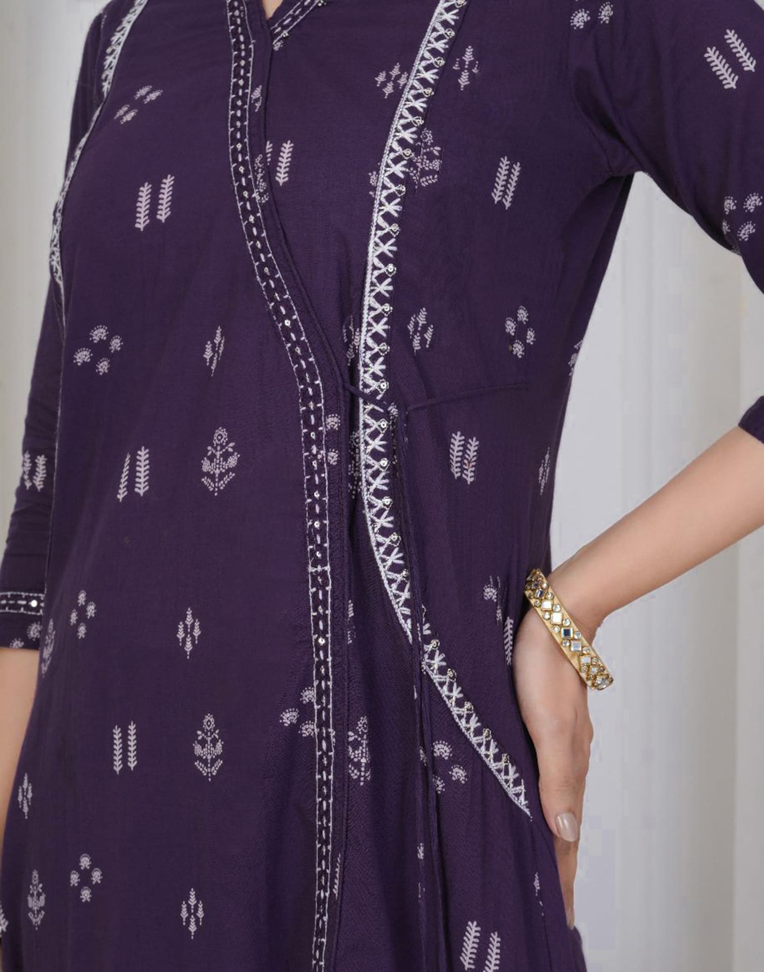 Purple Cotton Printed A-Line Kurta Set with Palazzo & Dupatta for Women under 1299